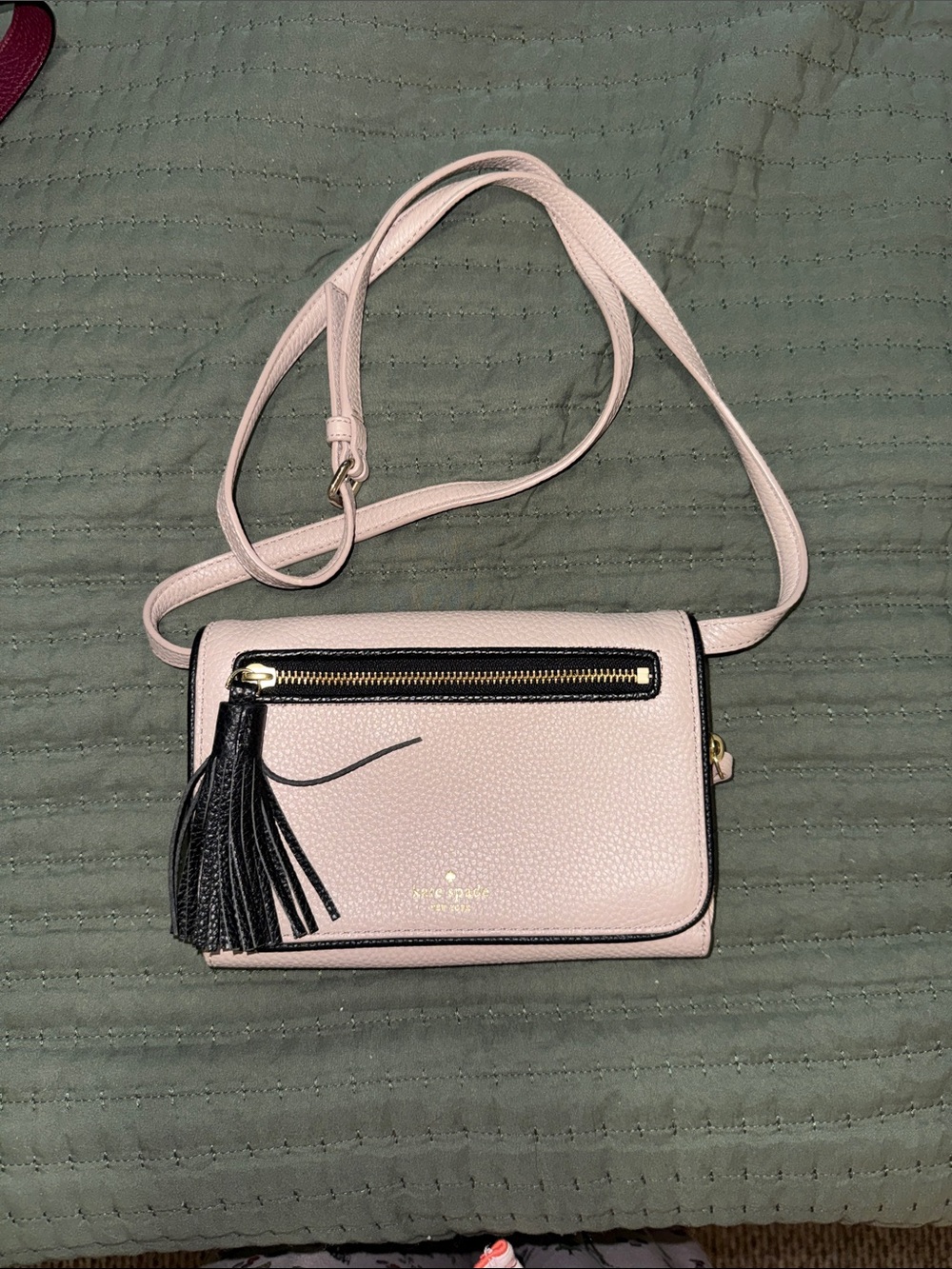 Kate Spade Taupe Crossbody with Black Tassel
